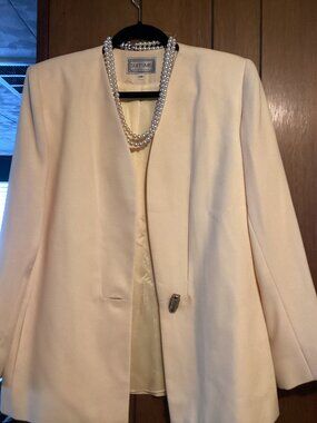 Vintage 90s Buttercream Yellow Blazer Collarless V-Neck Y2K Minimalist L